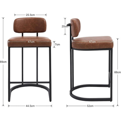 Moderner Barhocker 2er Set in Lederoptik Braun