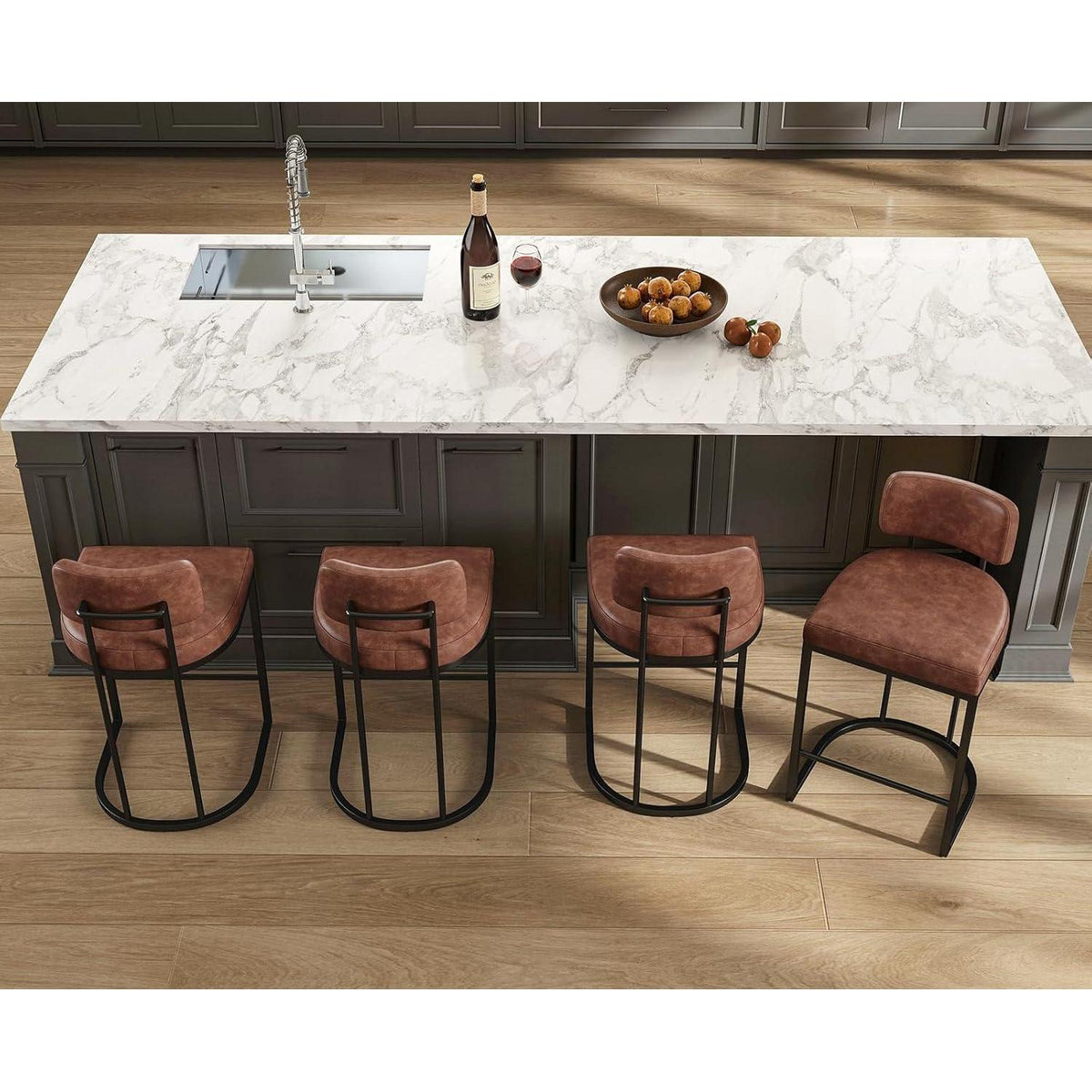 Moderner Barhocker 2er Set in Lederoptik Braun