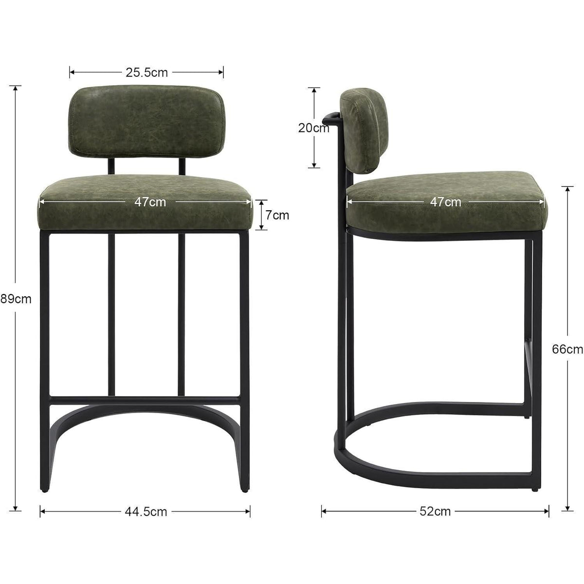 Moderner Barhocker 2er Set in Lederoptik & Metallfuß, Grün