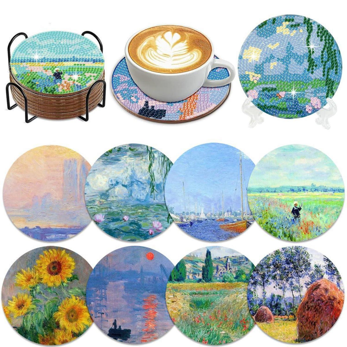Diamant Painting Untersetzer Set Monet mit Ständer & Zubehör