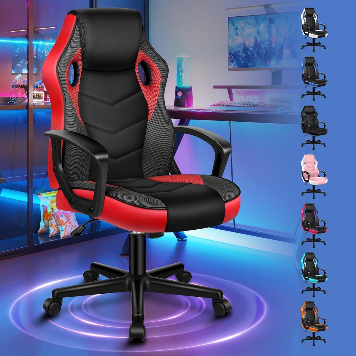 Ergonomischer Gaming-Stuhl mit mittlerer Rückenlehne, Rot Mega