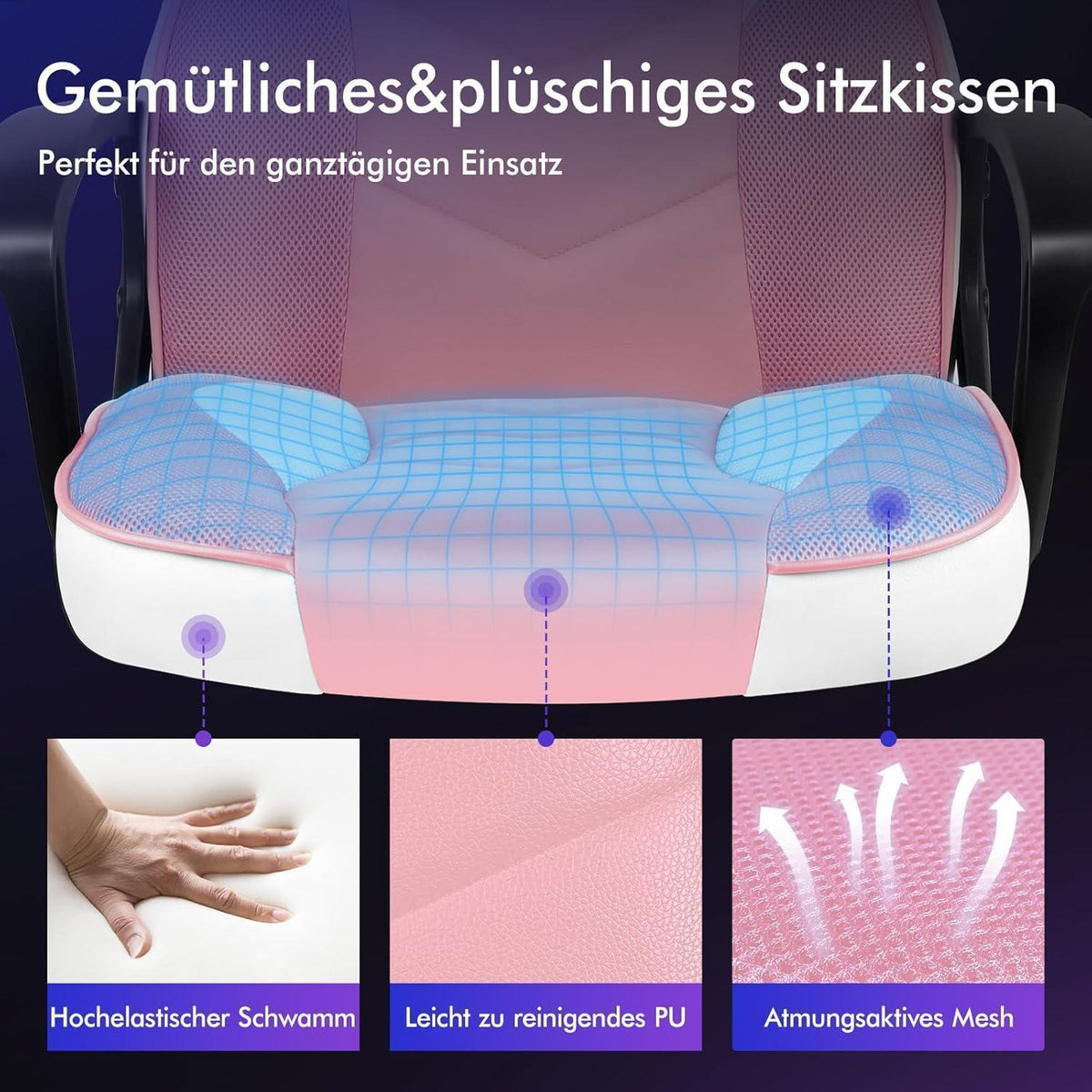 Ergonomischer Gaming-Stuhl mit mittlerer Rückenlehne, Rosa Mega
