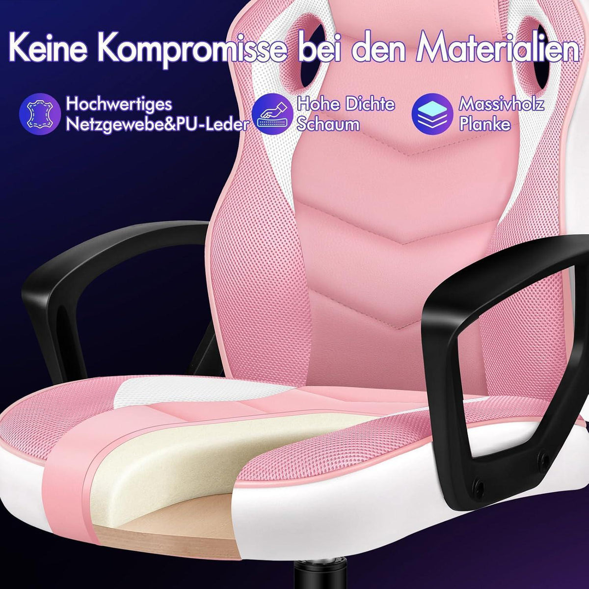 Ergonomischer Gaming-Stuhl mit mittlerer Rückenlehne, Rosa Mega