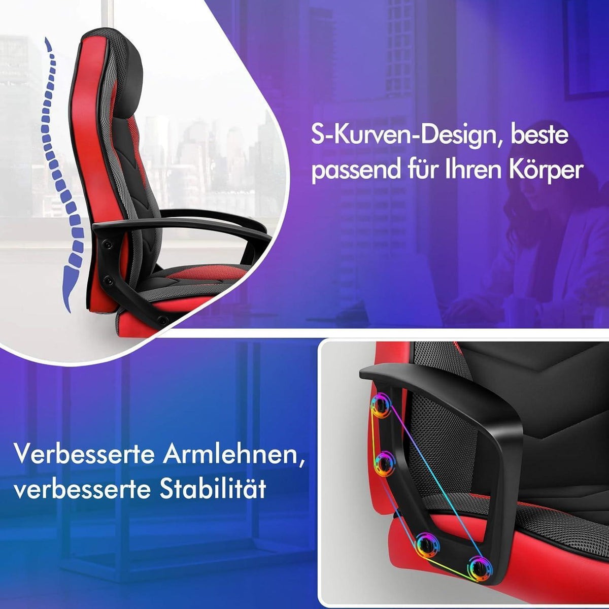 Ergonomischer Gaming-Schreibtischstuhl Rot Mega, 150 kg belastbar