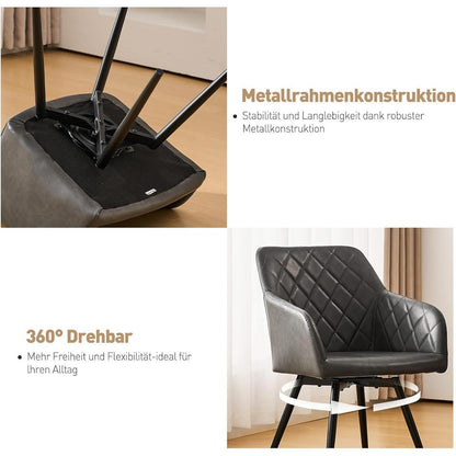 Drehbarer Esszimmerstuhl mit Armlehnen – Grau (2er Set) in Lederoptik