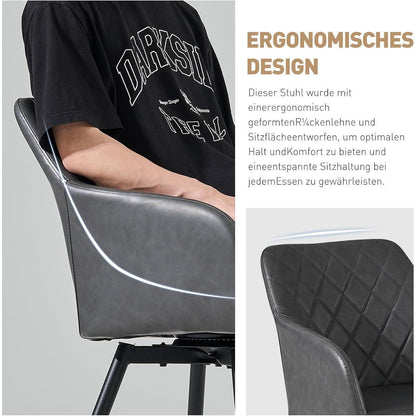 Drehbarer Esszimmerstuhl mit Armlehnen – Grau (2er Set) in Lederoptik