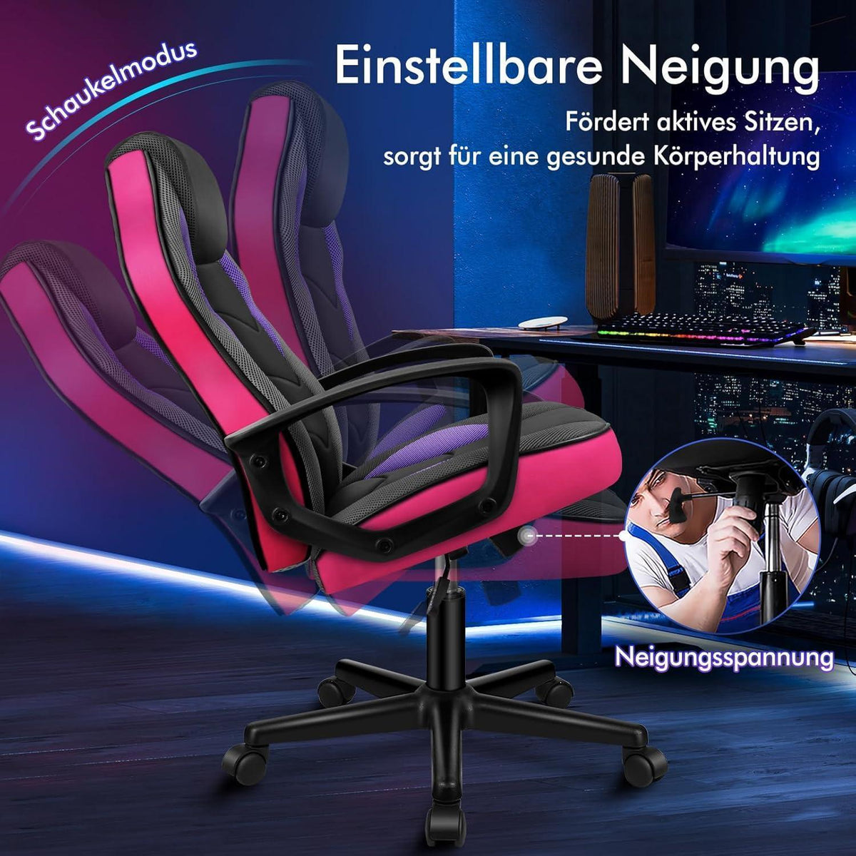Ergonomischer Gaming-Stuhl Lila Mega in Lederoptik und Stoff