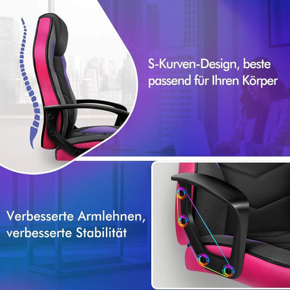 Ergonomischer Gaming-Stuhl Lila Mega in Lederoptik und Stoff