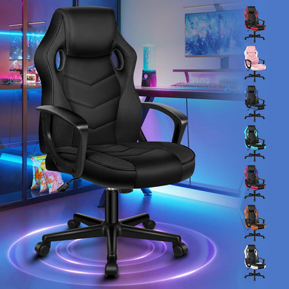Ergonomischer Gaming-Stuhl mit mittlerer Rückenlehne, Stoff, Schwarz in Lederoptik