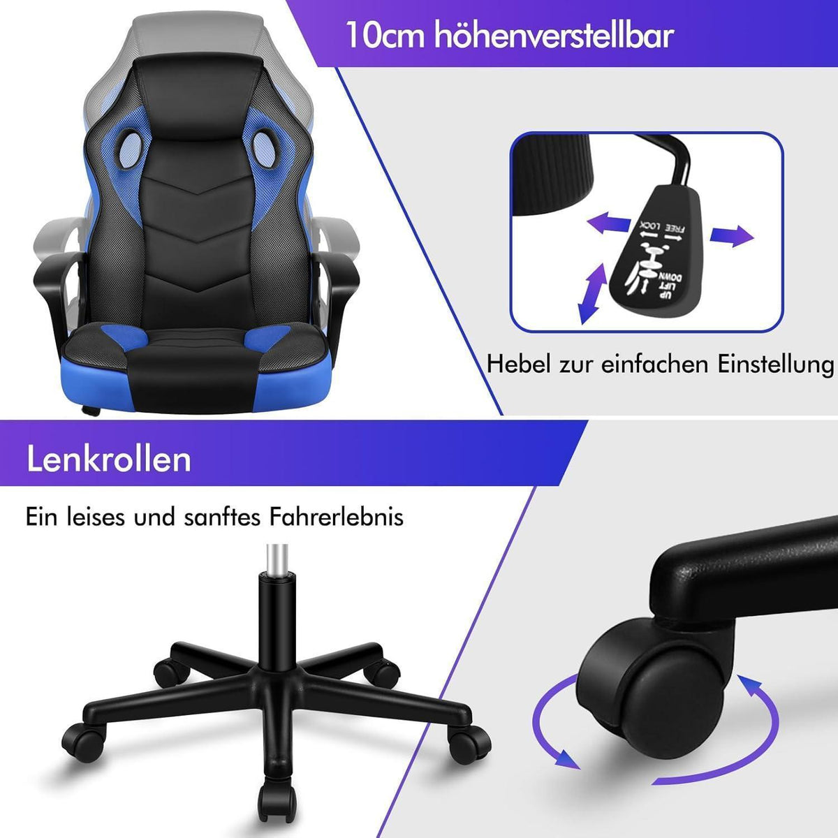 Ergonomischer Gaming-Schreibtischstuhl Blau Mega