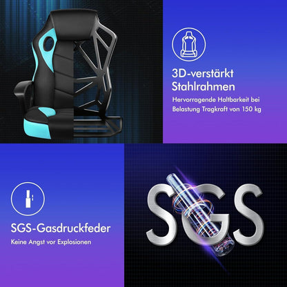 Ergonomischer Gaming-Stuhl mit mittlerer Rückenlehne, Cyan