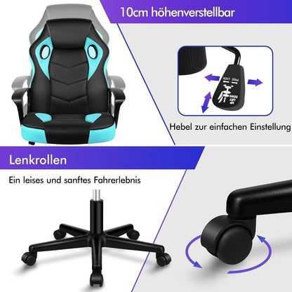 Ergonomischer Gaming-Stuhl mit mittlerer Rückenlehne, Cyan