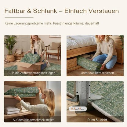 Vintage Teppich Grün 300x400cm Waschbar – Wohnzimmerteppich