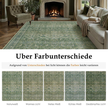 Vintage Teppich Grün 300x400cm Waschbar – Wohnzimmerteppich