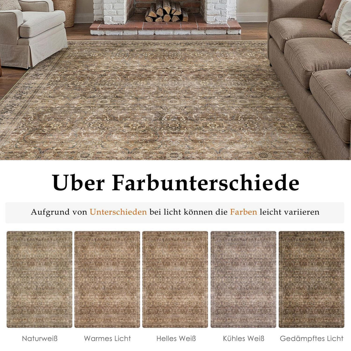 Vintage Teppich Braun 160x230cm – Waschbar & Rutschfest