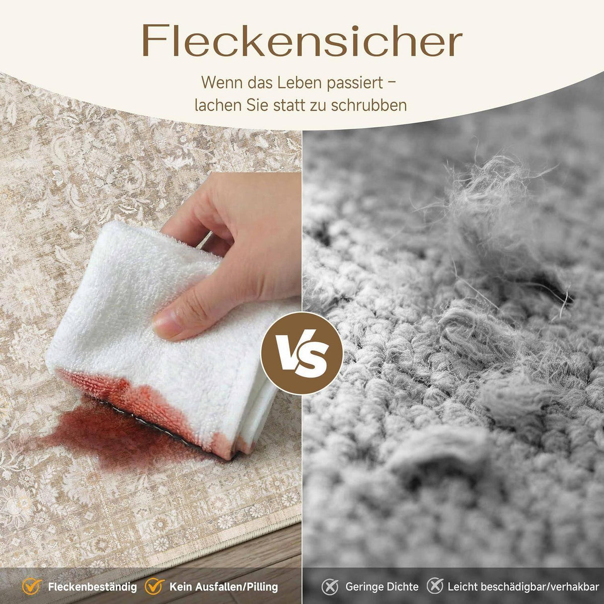 Vintage Teppich Wohnzimmer 200x300cm Waschbar Beige Rechteckig