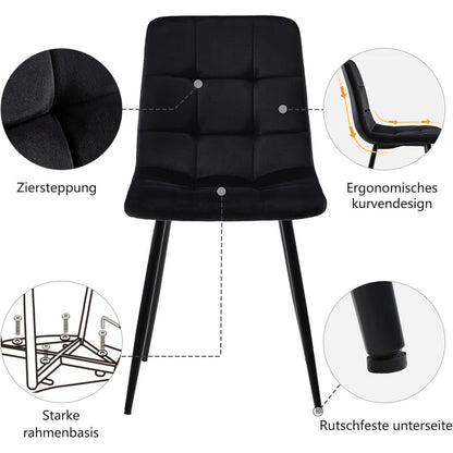 Esstisch Set 117x68cm mit 4 Samtstühlen Schwarz/Gold
