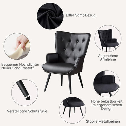 Ohrensessel Schwarz – Skandinavischer Relaxsessel mit PU-Leder