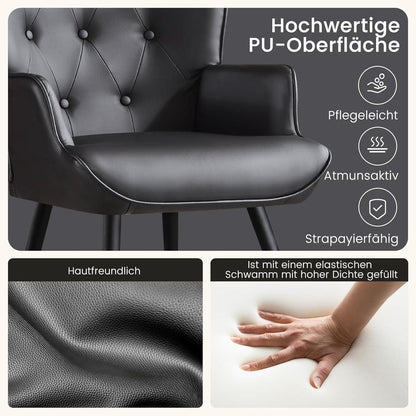 Ohrensessel Schwarz – Skandinavischer Relaxsessel mit PU-Leder