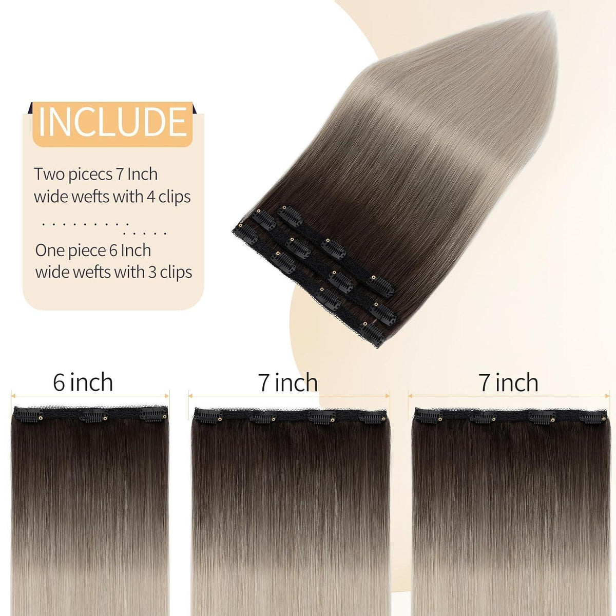 Echthaar Clip-in Extensions Schwarz-Grau Highlight 55cm