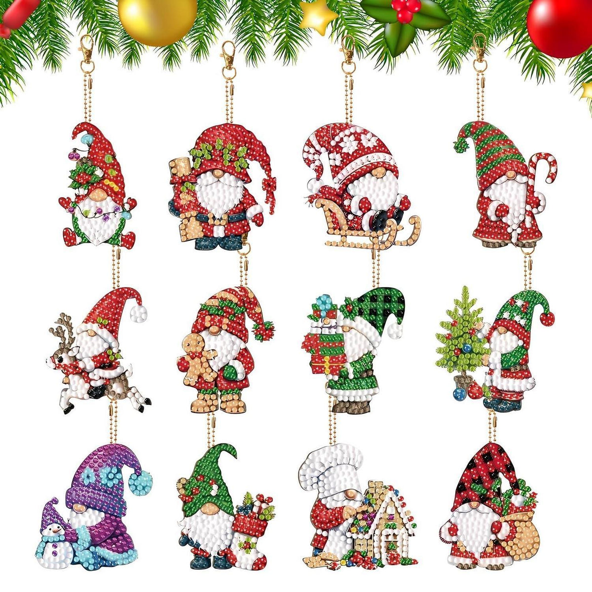 Diamant Painting Weihnachten Anhänger Set – 12 Wichtel zum Basteln