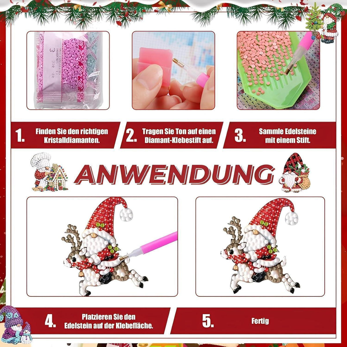 Diamant Painting Weihnachten Anhänger Set – 12 Wichtel zum Basteln