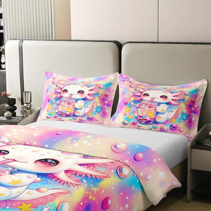 Axolotl Bettwäsche Baumwolle 155x220 Regenbogen Kawaii Bettbezug