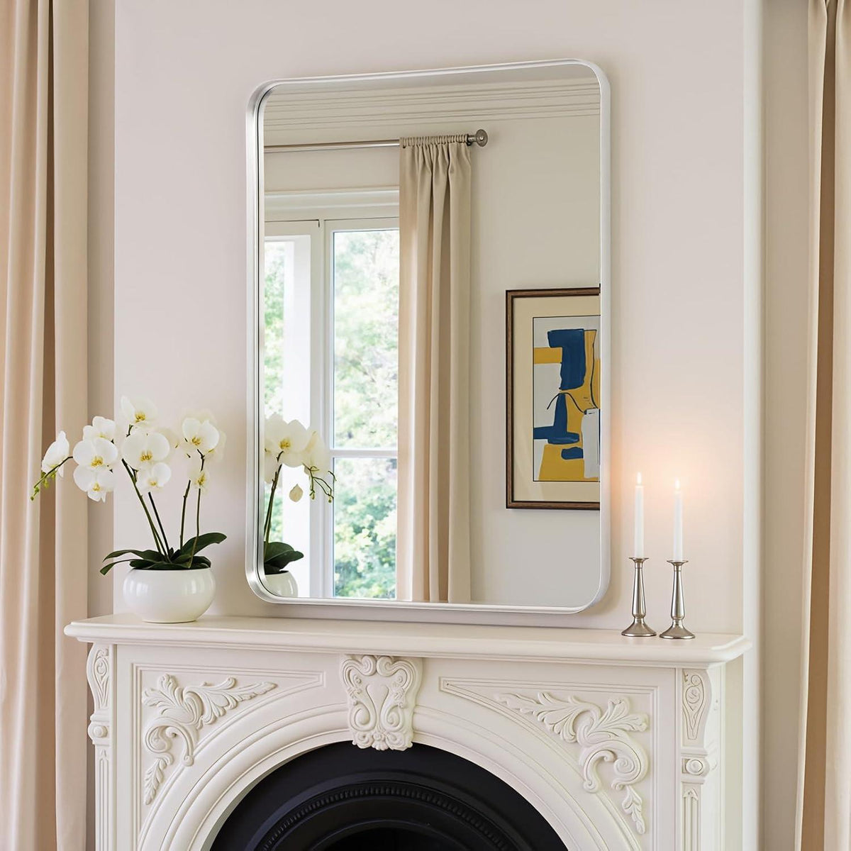 Wandspiegel 75x100 cm – Moderner Badezimmer Spiegel mit Silberrahmen