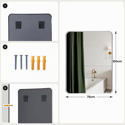 Wandspiegel 75x100 cm – Moderner Badezimmer Spiegel mit Silberrahmen