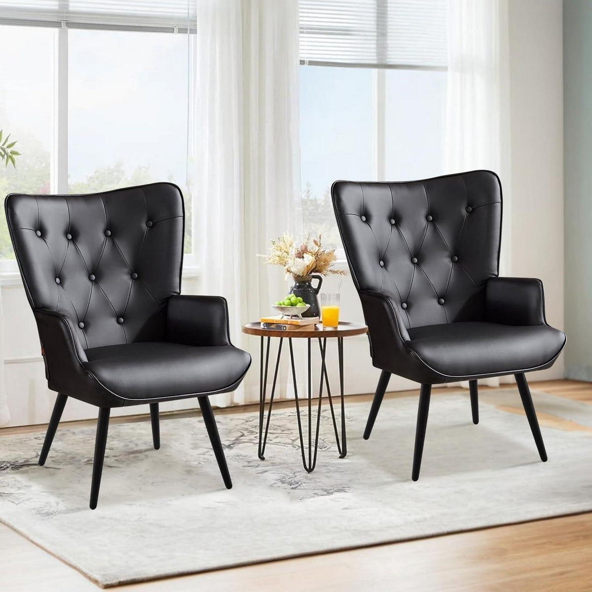 Ohrensessel 2er Set Schwarz – Skandinavischer Wohnzimmer Sessel