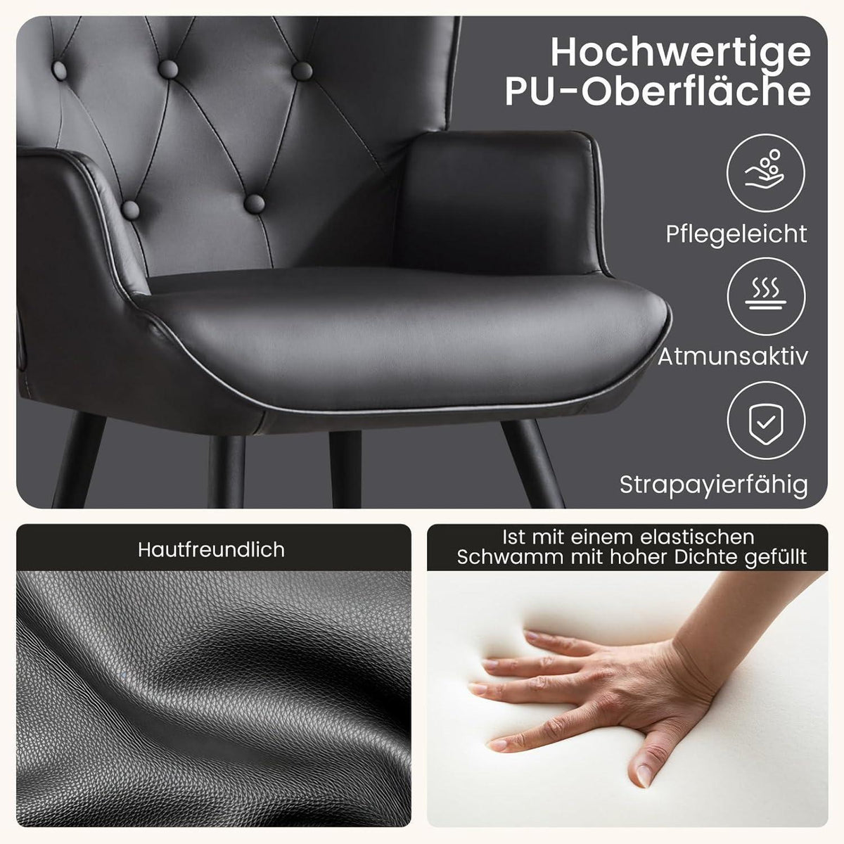 Ohrensessel 2er Set Schwarz – Skandinavischer Wohnzimmer Sessel