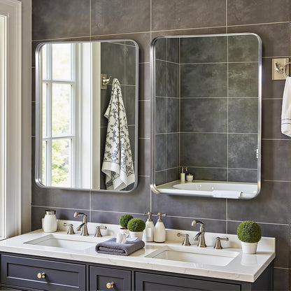Wandspiegel 50x75 cm – Moderner Badezimmer Spiegel mit Silberrahmen
