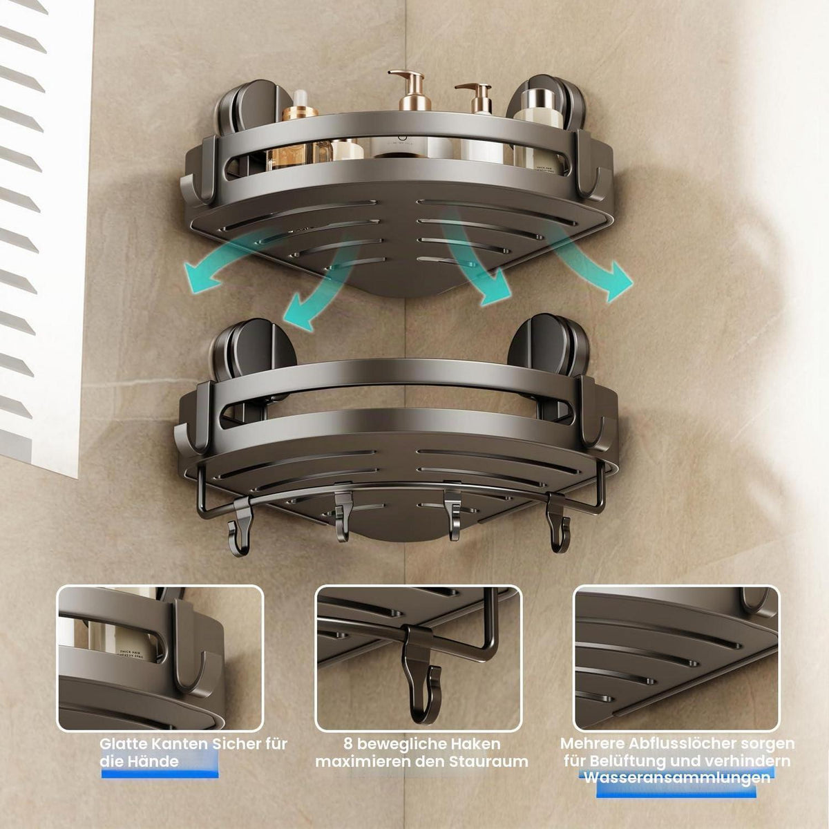 Duschablage Ecke ohne Bohren – Duschkorb mit Haken & Handtuchhalter