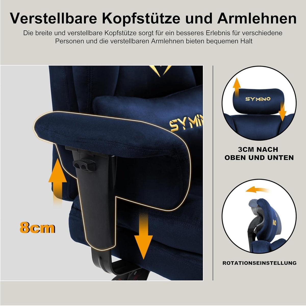 Gaming Stuhl mit Fußstütze, Chefsessel Dunkelblau