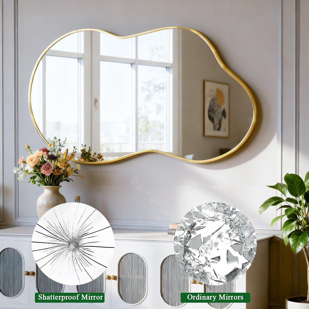Asymmetrischer Wandspiegel Wolke Gold 67x115cm Modern
