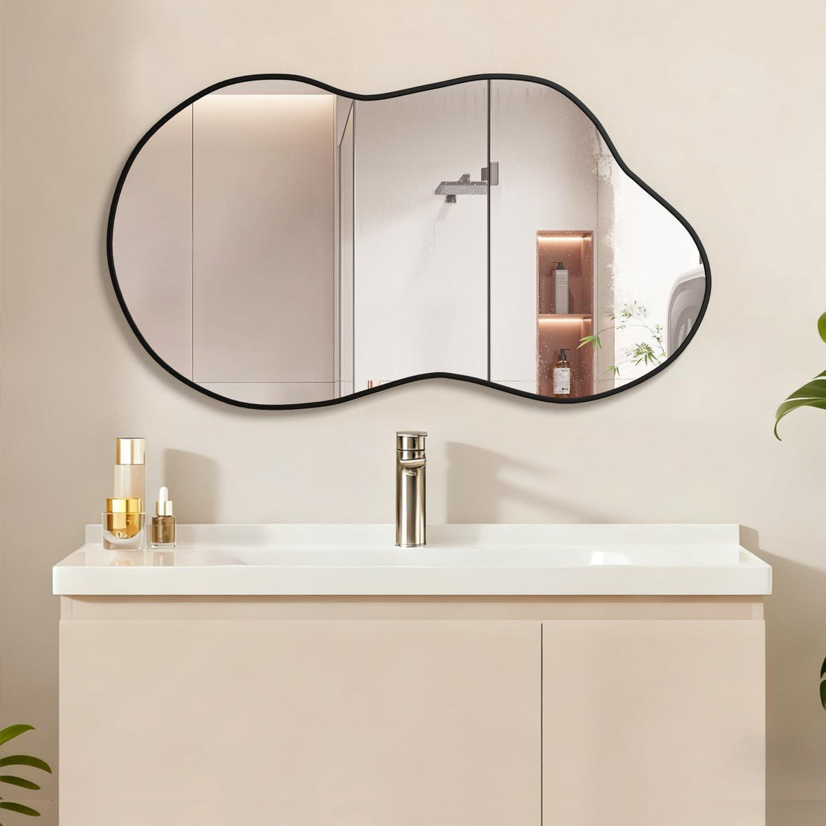 Asymmetrischer Wandspiegel 50x90cm – Moderner Badezimmerspiegel Schwarz