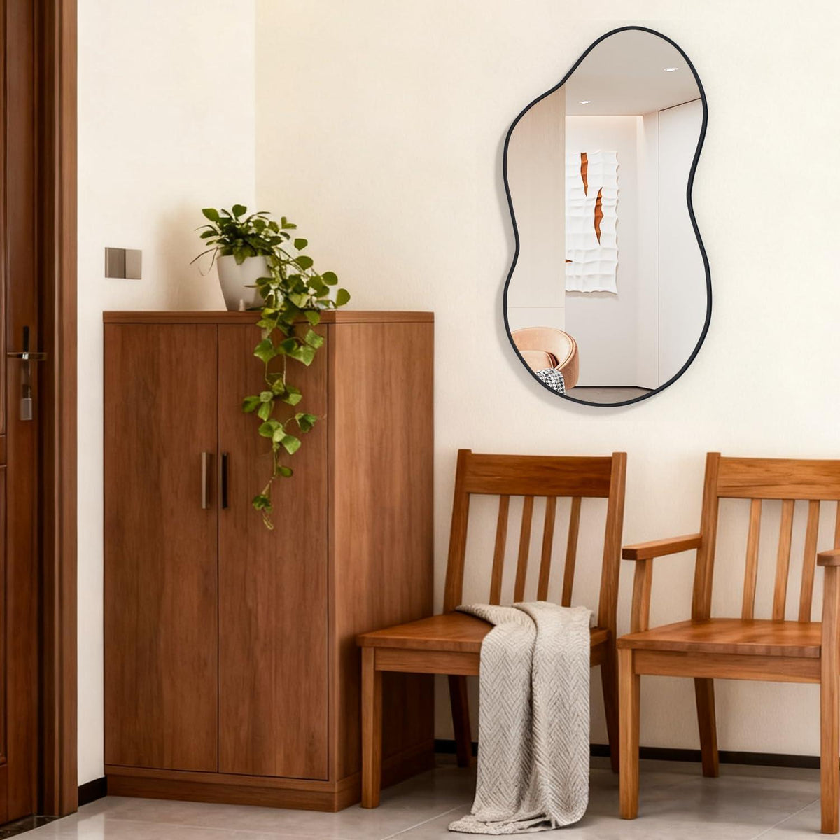 Asymmetrischer Wandspiegel 50x90cm – Moderner Badezimmerspiegel Schwarz