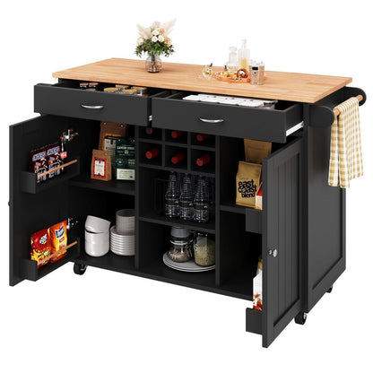 Kücheninsel mit Stauraum & Rollen – Schwarz 102x45x92cm