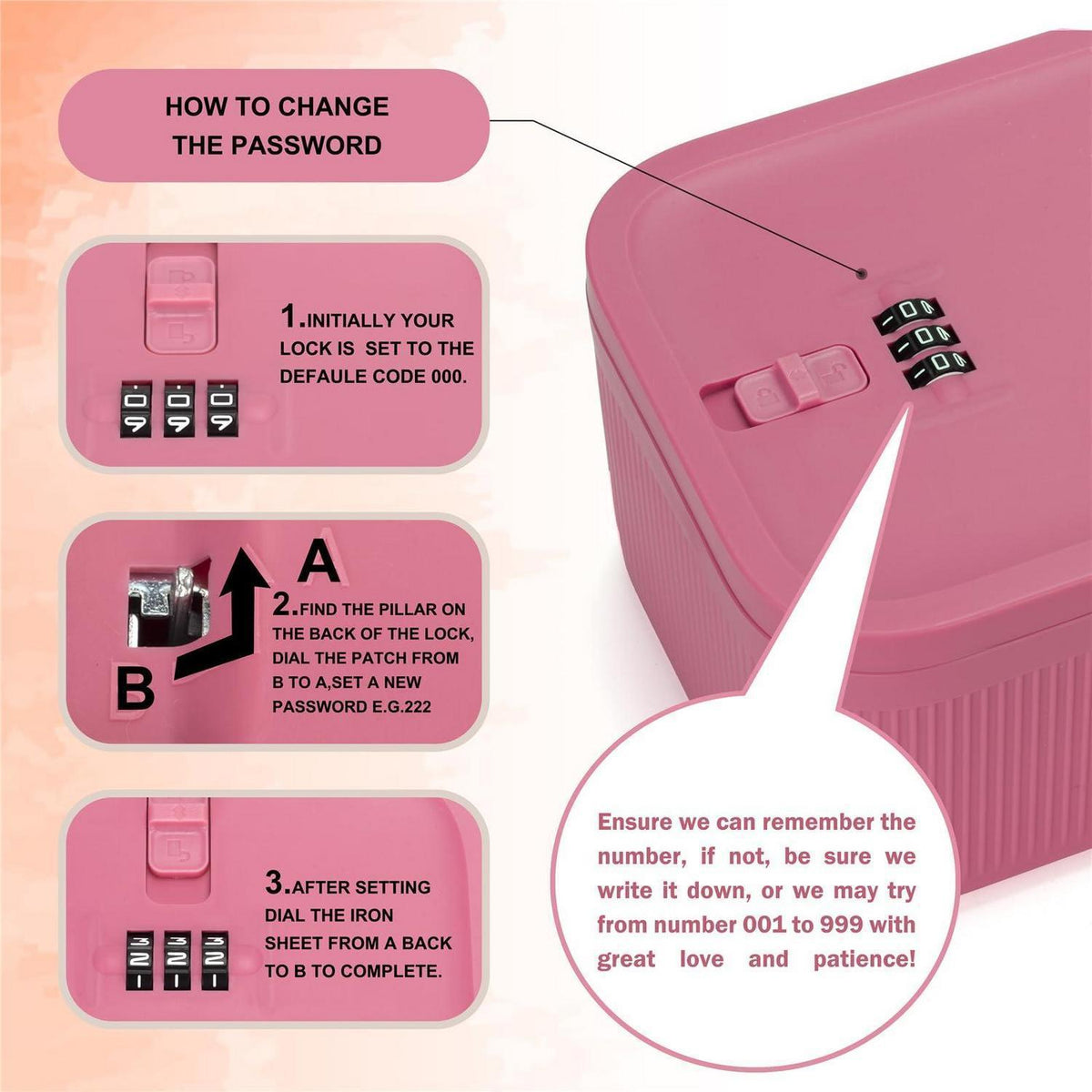 Verschließbare Medizinbox mit Zahlenschloss – Rose
