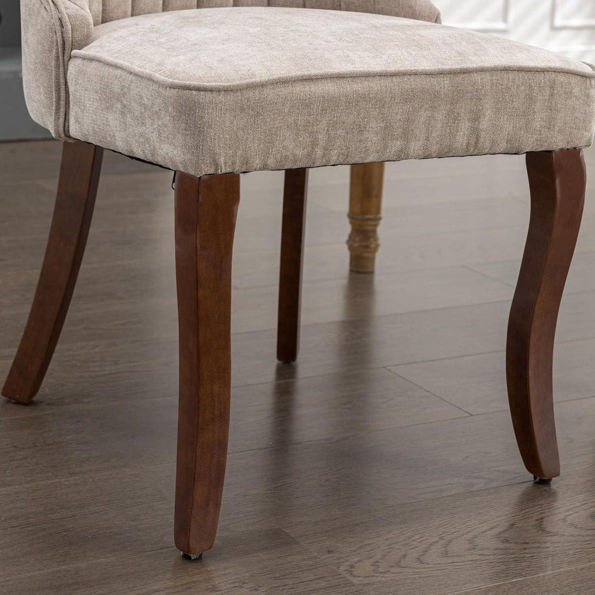 Esszimmerstühle 2er Set, Beige – Massivholz & Chenille