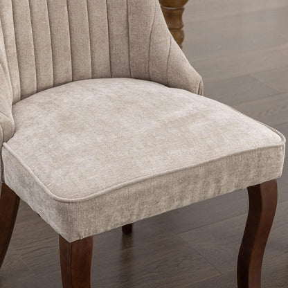 Esszimmerstühle 2er Set, Beige – Massivholz & Chenille
