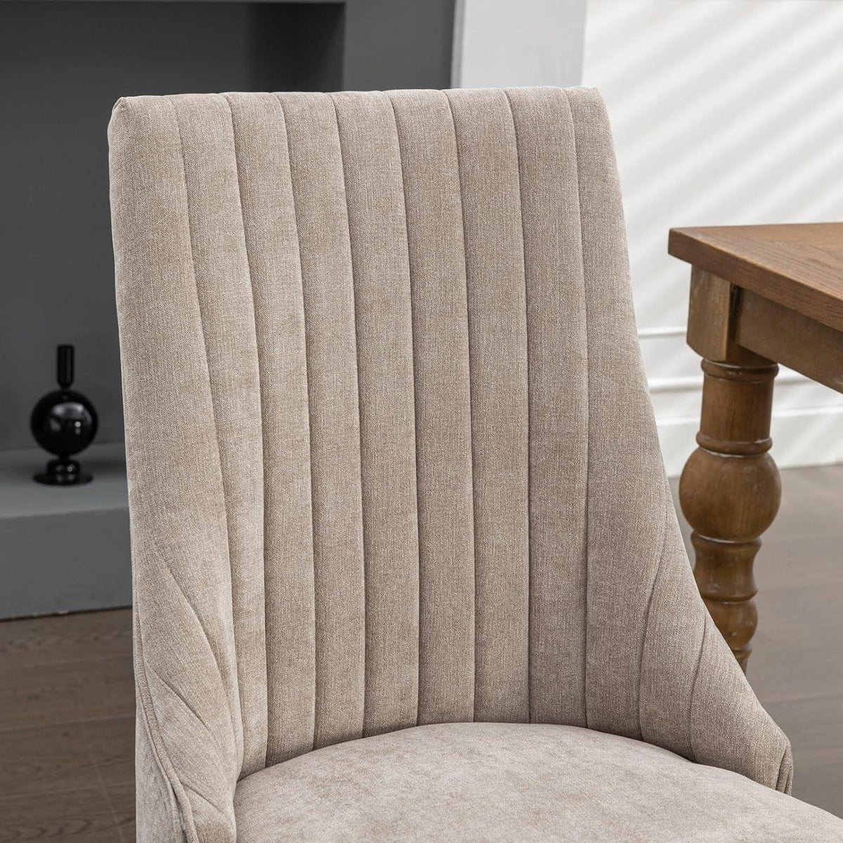 Esszimmerstühle 2er Set, Beige – Massivholz & Chenille