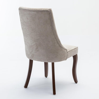 Esszimmerstühle 2er Set, Beige – Massivholz & Chenille