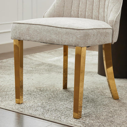 Esszimmerstühle 2er Set Beige – Bequemer Chenille-Stoff & Goldene Beine