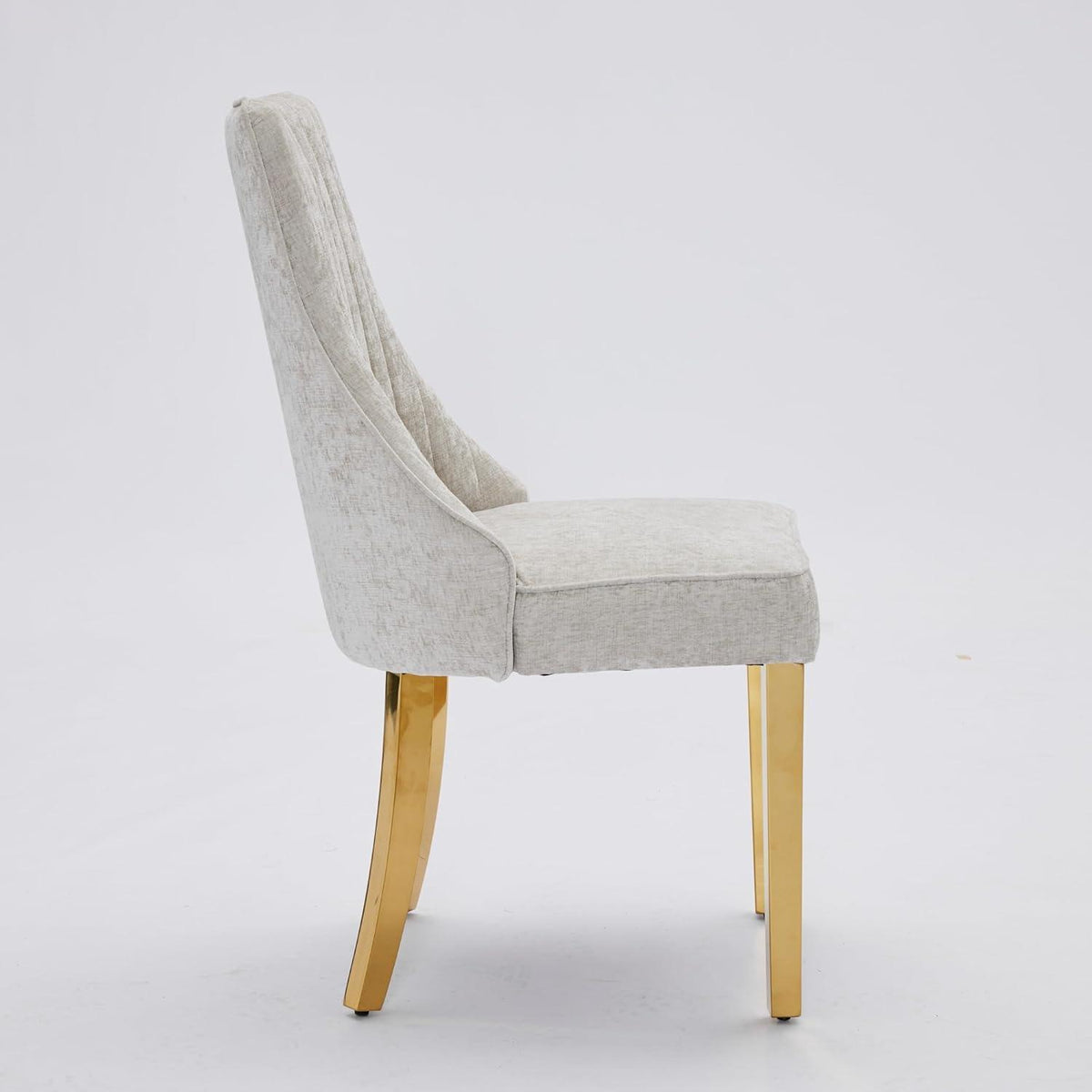 Esszimmerstühle 2er Set Beige – Bequemer Chenille-Stoff & Goldene Beine