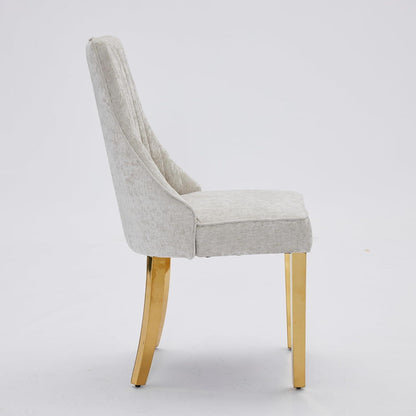 Esszimmerstühle 2er Set Beige – Bequemer Chenille-Stoff & Goldene Beine