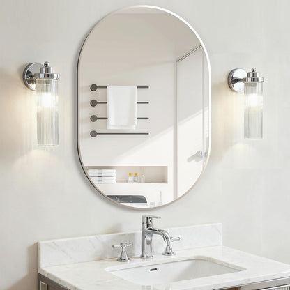 Ovaler Badezimmerspiegel 60x90cm mit Silberrahmen – Modern & Wandmontage