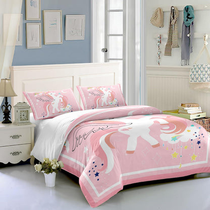Einhorn Bettwäsche Set 200x200 cm Rosa mit Regenbögen
