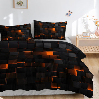 Würfelbettwäsche-Set 200x200 cm Schwarz Braun