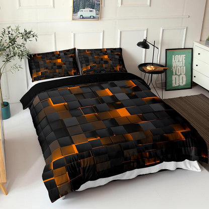 Würfelbettwäsche-Set 200x200 cm Schwarz Braun